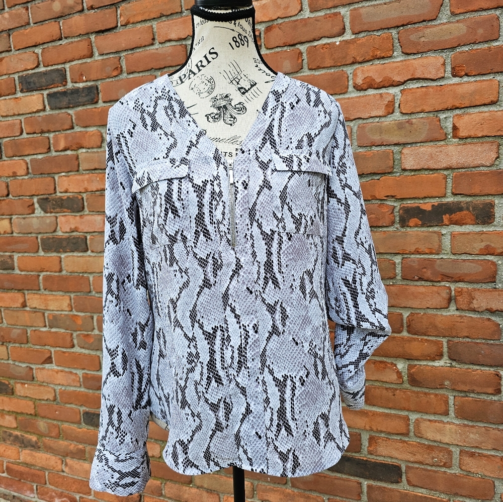 Express Snakeskin Python Print Blouse Top | Zip F… - image 8